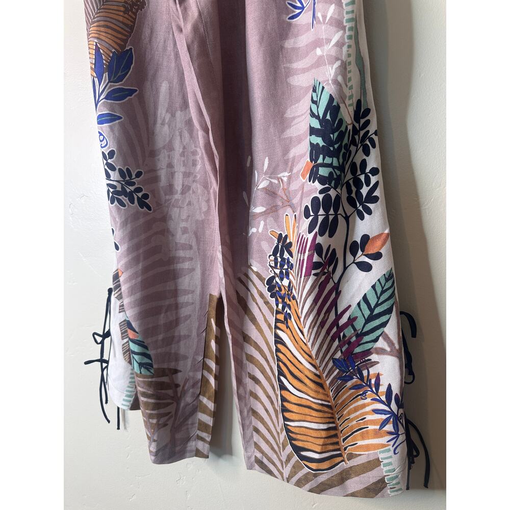 Anthropologie Ranna Gill Linen Blend Printed Side-Bow Wide-Leg Pants SMALL - Picture 3 of 10
